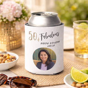 Modern 50 and Fabulous Photo 50th Birthday Can Cooler