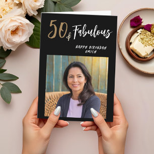 Modern 50 and Fabulous Photo 50th Birthday Card