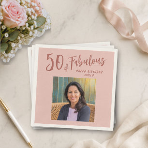 Modern 50 and Fabulous Photo 50th Birthday Napkins