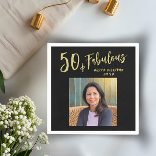 Modern 50 and Fabulous Photo 50th Birthday Napkins