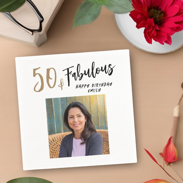 Modern 50 and Fabulous Photo 50th Birthday Napkins (Creator Uploaded)