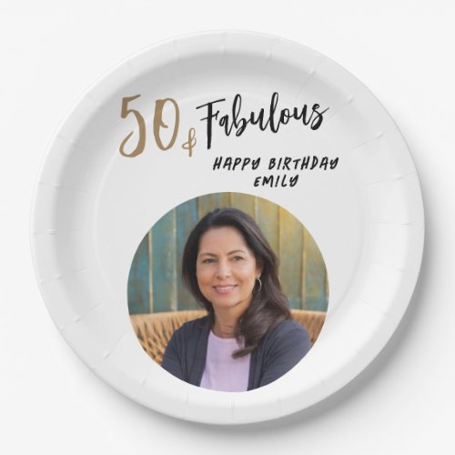 Modern 50 and Fabulous Photo 50th Birthday Paper Plates