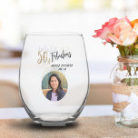 Modern 50 and Fabulous Photo 50th Birthday Stemless Wine Glass<br><div class="desc">Modern 50 and Fabulous Photo 50th Birthday Party Wine Glass. Modern and simple design with trendy script 50 & Fabulous. Custom photo birthday wine glass for her. Customize with the name and age and add your photo into the template.</div>