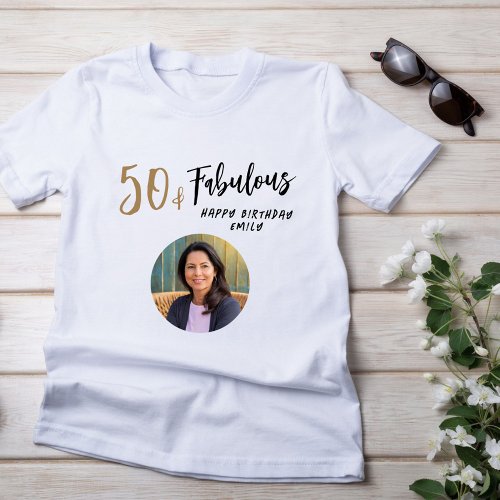 Modern 50 and Fabulous Photo 50th Birthday T_Shirt