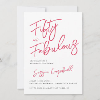 Modern 50 and Fabulous Pink 50th Birthday Party Invitation