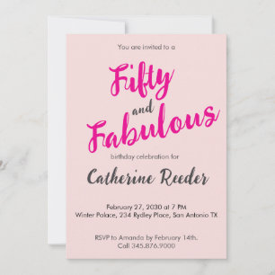 Modern 50 and Fabulous Pink 50th Birthday Party Invitation