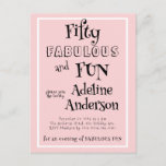 Modern 50 and Fabulous Pink 50th Birthday Party Postcard