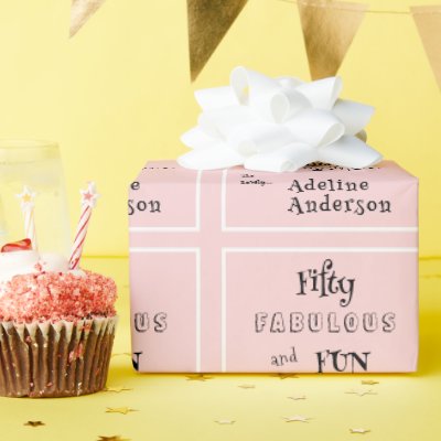 Modern 50 and Fabulous Pink 50th Birthday Party Wrapping Paper