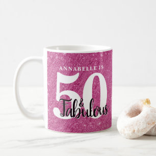 Modern 50 and Fabulous Pink Sparkle Birthday Party Coffee Mug