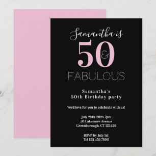 Modern 50 Fabulous 50th Birthday Black Pink Party Invitation
