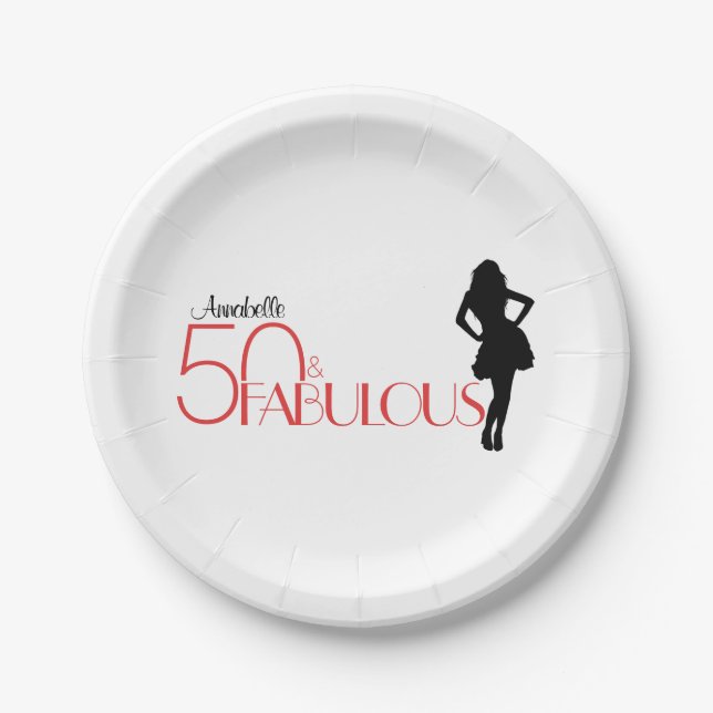 Modern 50 & FABULOUS 50th Birthday Personalized Paper Plates (Front)