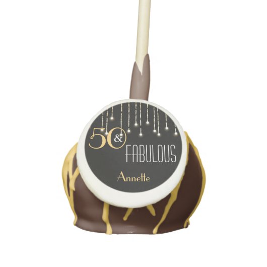 Modern 50 & Fabulous Birthday Black Gold Glam Cake Pops (Front)
