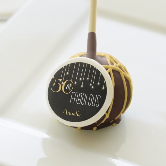 Modern 50 & Fabulous Birthday Black Gold Glam Cake Pops (Front Insitu)