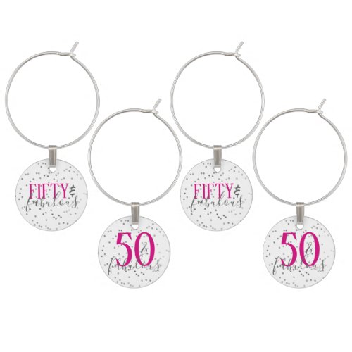 Modern 50  Fabulous Birthday Confetti Wine Charms