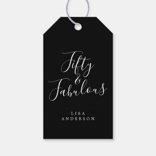 Modern 50 Fabulous Black White Name 50th Birthday Gift Tags