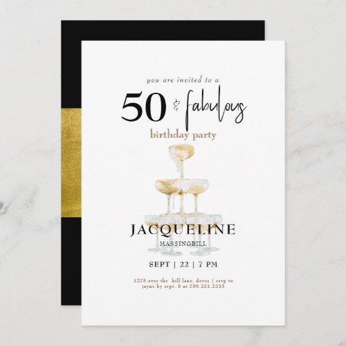 Modern 50  Fabulous Champagne Birthday Party II Invitation