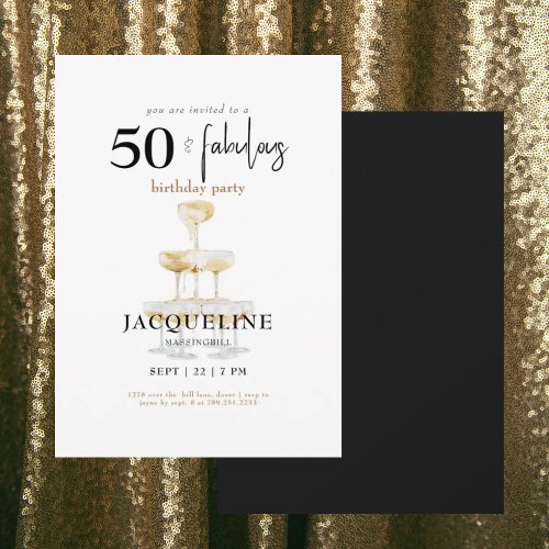 Modern 50  Fabulous Champagne Birthday Party  Invitation