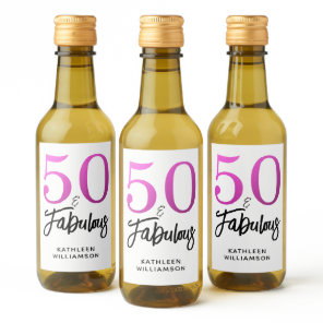 Modern 50 Fabulous Custom Name 50th Birthday Pink Wine Label