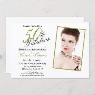 Modern 50 & Fabulous Gold Birthday Photo Invitation