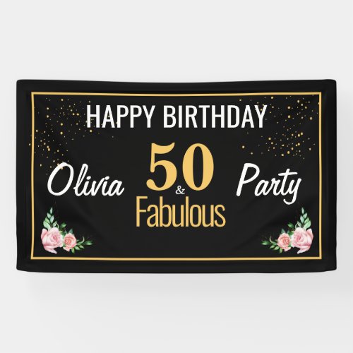 Modern 50  Fabulous Gold Black White Birthday Banner