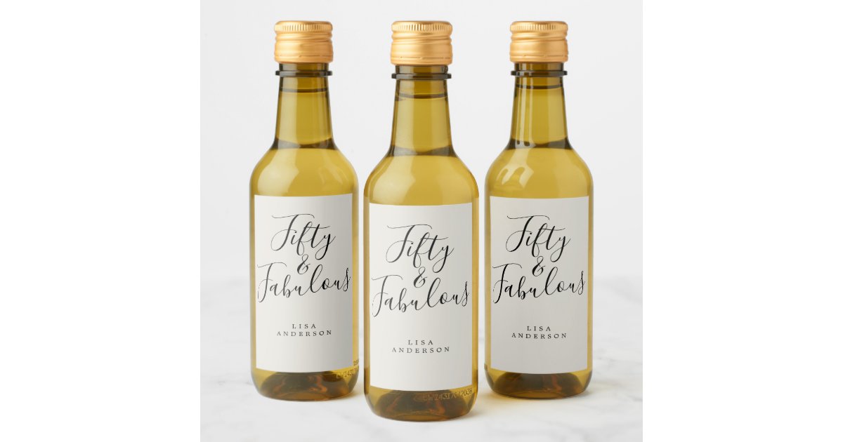 Modern 50 Fabulous Gray Custom Name 50th Birthday Wine Label Zazzle Com