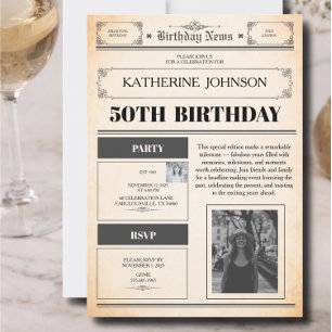 Modern 50 & Fabulous Newspaper Birthday Invitation