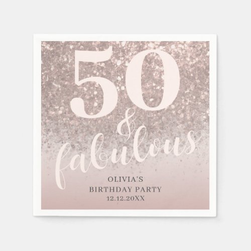 Modern 50  Fabulous Pink Glitter Birthday  Napkins