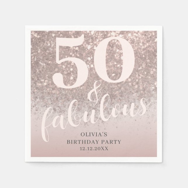 Modern 50 & Fabulous Pink Glitter Birthday  Napkins (Front)