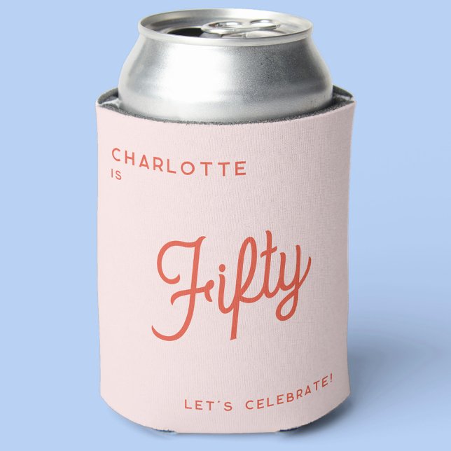Modern 50 Fifty Fiftieth Birthday Can Cooler (Creator Uploaded)