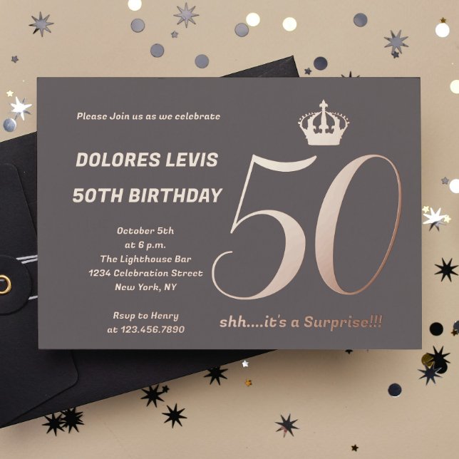 Modern 50 Rose Gold Birthday party  Foil Invitation Postcard (Creator Uploaded)