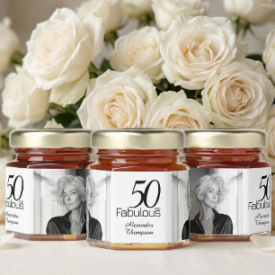 Modern 50th and Fabulous Name Photo Birthday Party Honey Jar Favors