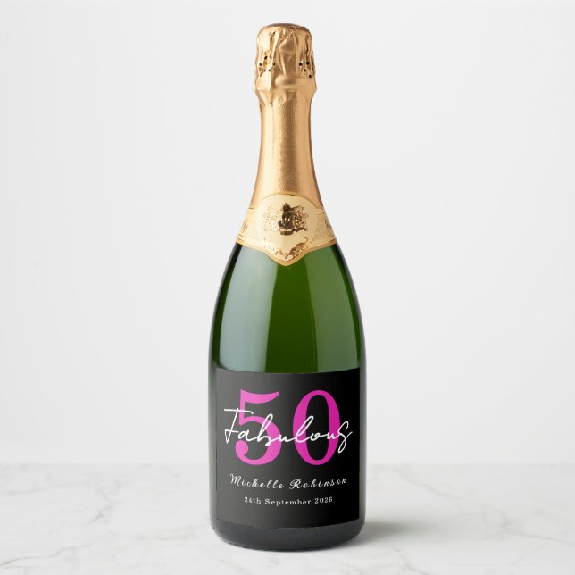 Modern 50th Birthday 50 and Fabulous Party Sparkling Wine Label (Front)