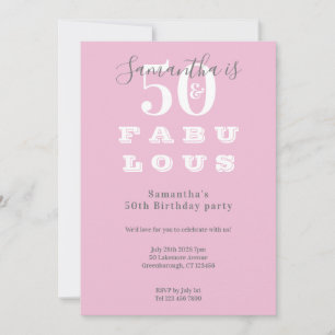 Modern 50th Birthday 50 fabulous Pink Gray Party Invitation