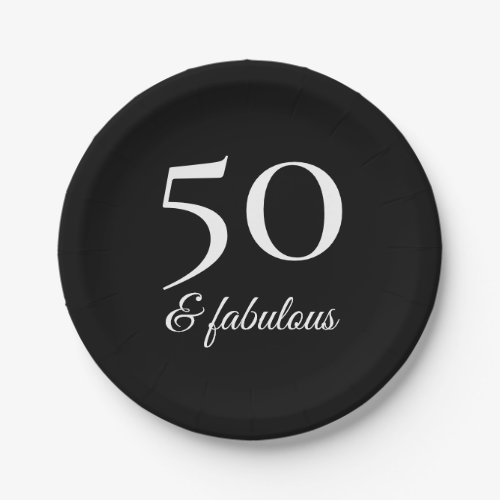 Modern 50th Birthday Black and White Typography Paper Plates