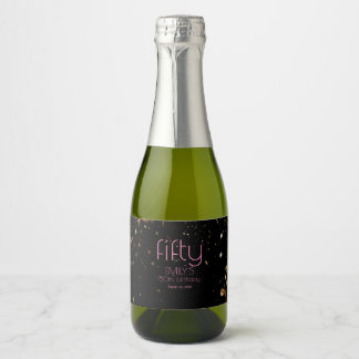 Modern 50th Birthday Black Gold Confetti Sparkling Wine Label