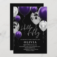 Modern 50th Birthday Black Silver Purple Balloons 