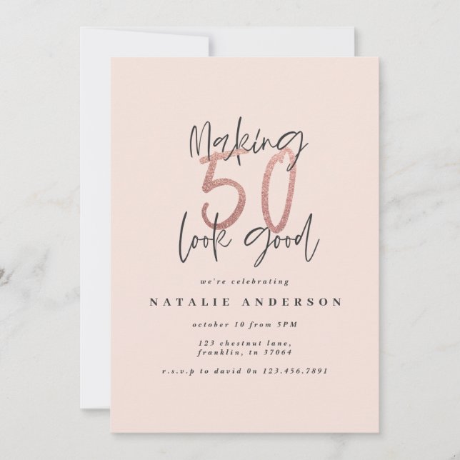 Modern 50th birthday chic typography rose gold (Front)