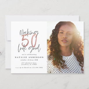 Modern 50th birthday chic typography rose gold