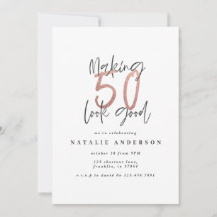 Modern 50th birthday chic typography rose gold