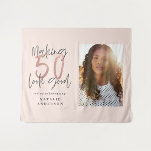 Modern 50th birthday chic typography rose gold tapestry