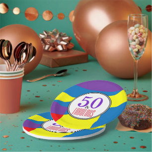 Modern 50th Birthday Color Wave Party Plates