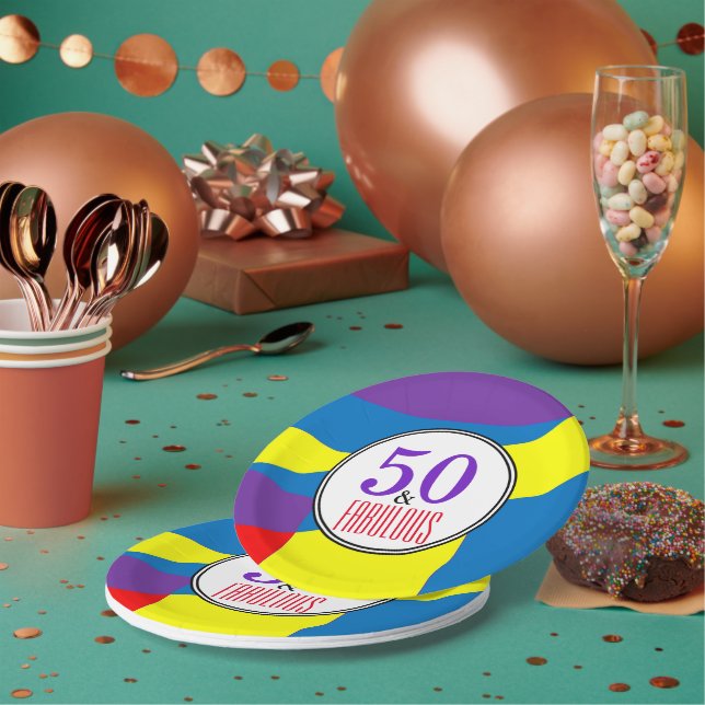 Modern 50th Birthday Color Wave Party Plates (Multi)