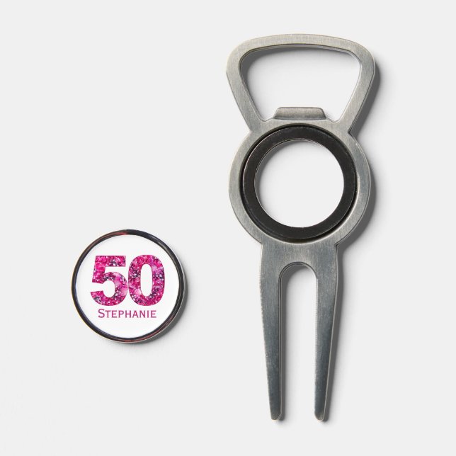 Modern 50th birthday divot tools pink initials (Front (Open))