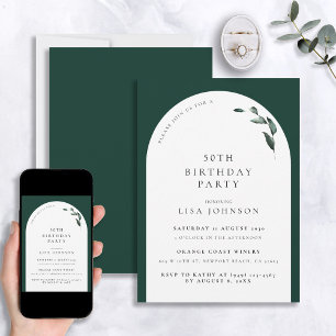 Modern 50th Birthday Emerald Green Arch Botanical Invitation
