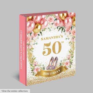 Modern 50th Birthday Gold Glitter Ring Binder
