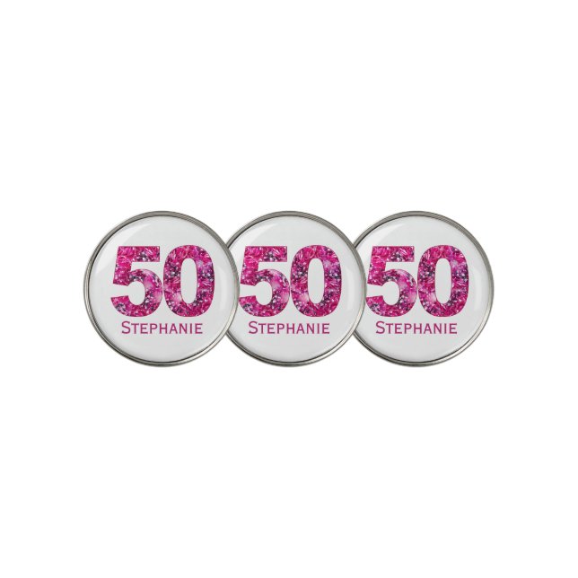 Modern 50th birthday golf ball marker pink initial (3 Up)