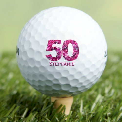 Modern 50th birthday golf balls pink initials