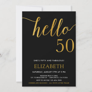 Modern 50th birthday hello 50 fiftieth birthday invitation