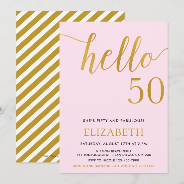 Modern 50th birthday hello 50 fiftieth birthday invitation (Front/Back)