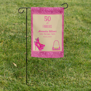 Modern 50th Birthday High Heels Pink Glittery  Garden Flag